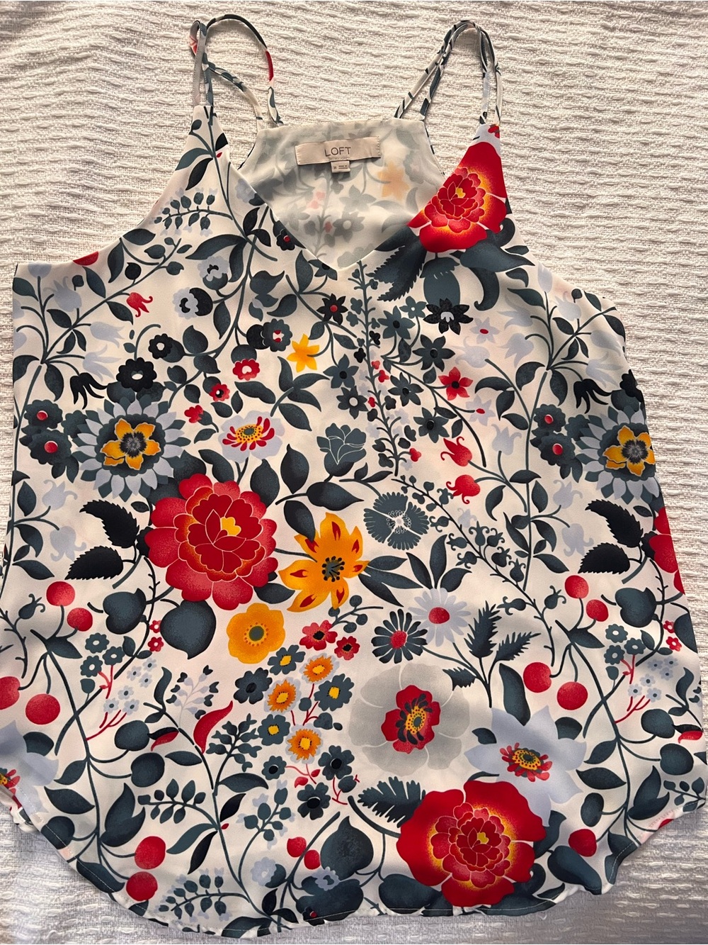 LOFT Floral V-Neck Cami - Red, Yellow & Slate Floral